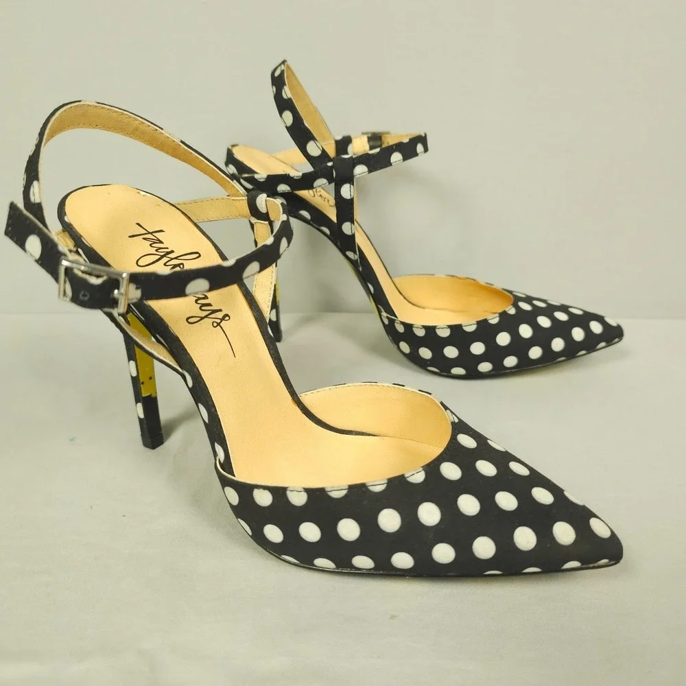Taylor Says High Heel Stilettos Women 7.5M Black White Polka Dot Priscilla Lemon - Picture 2 of 12